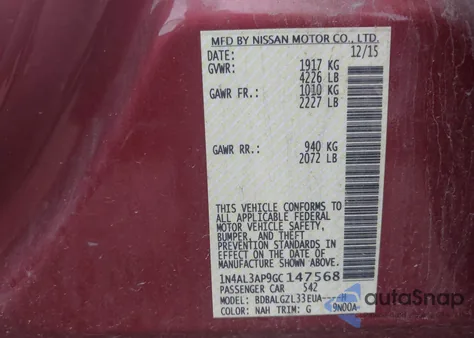 2016 Nissan Altima 2.5 S z USA, uszkodzony, nr VIN 1N4AL3AP9GC147568